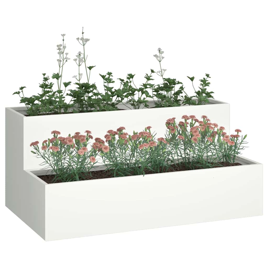 Vidaxl pot de fleur de jardin blanc 100 x 60 x 45 cm acier laminé à froid