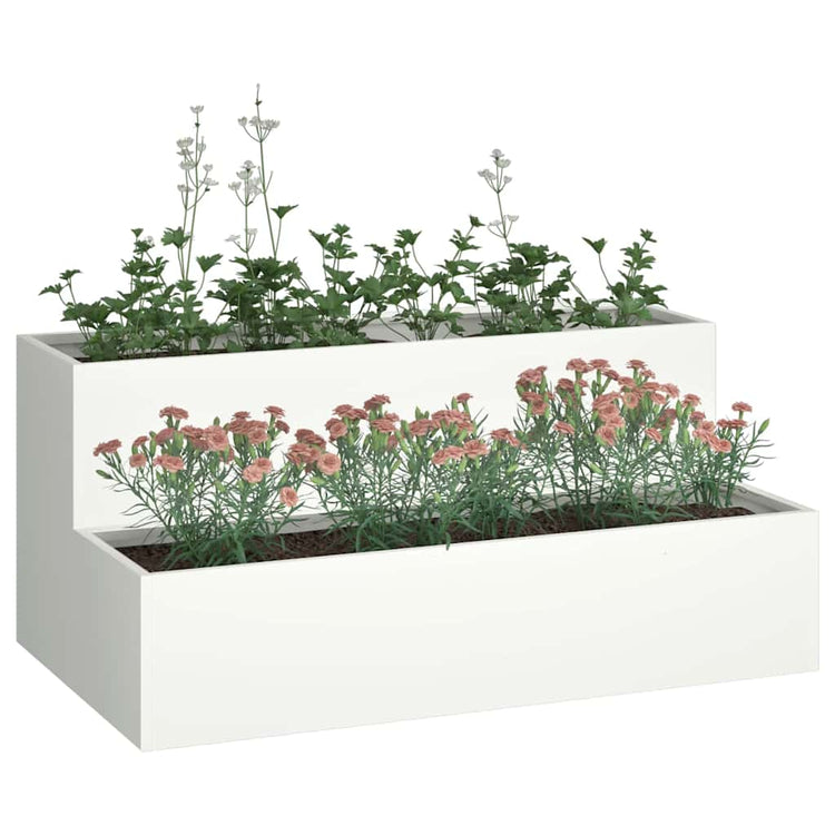 Vidaxl pot de fleur de jardin blanc 100 x 60 x 45 cm acier laminé à froid