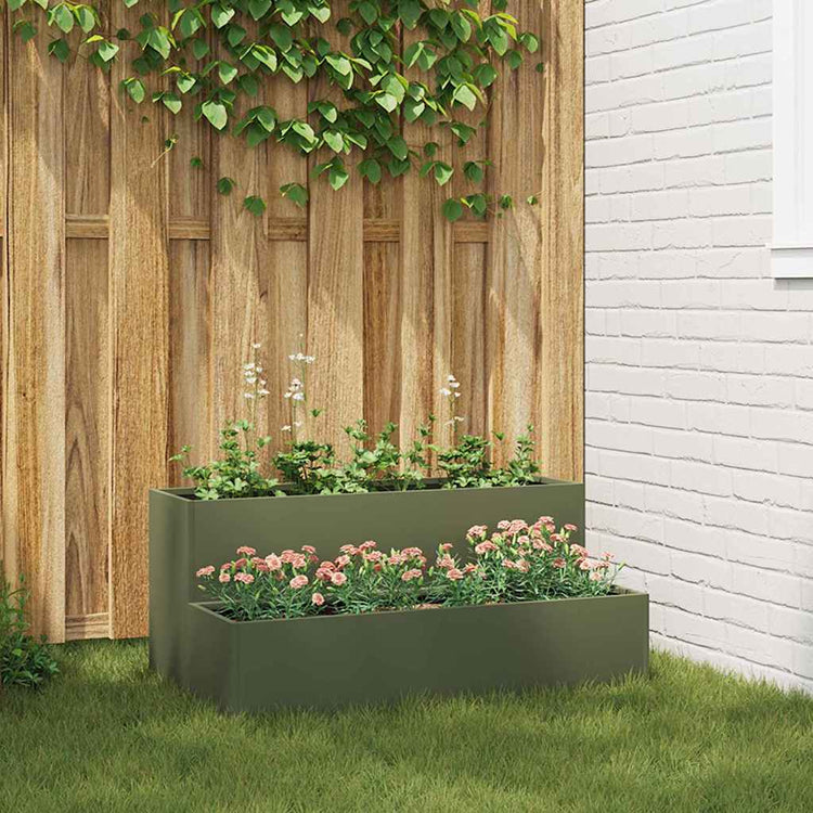 Vidaxxl pot de fleur de jardin vert olive 100 x 60 x 45 cm acier laminé à froid
