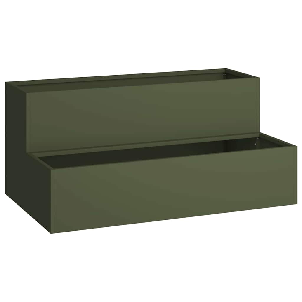 Vidaxxl pot de fleur de jardin vert olive 100 x 60 x 45 cm acier laminé à froid
