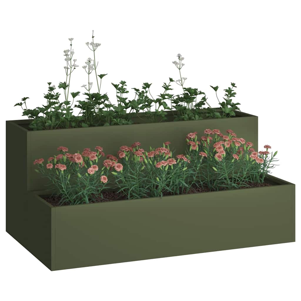 Vidaxxl pot de fleur de jardin vert olive 100 x 60 x 45 cm acier laminé à froid