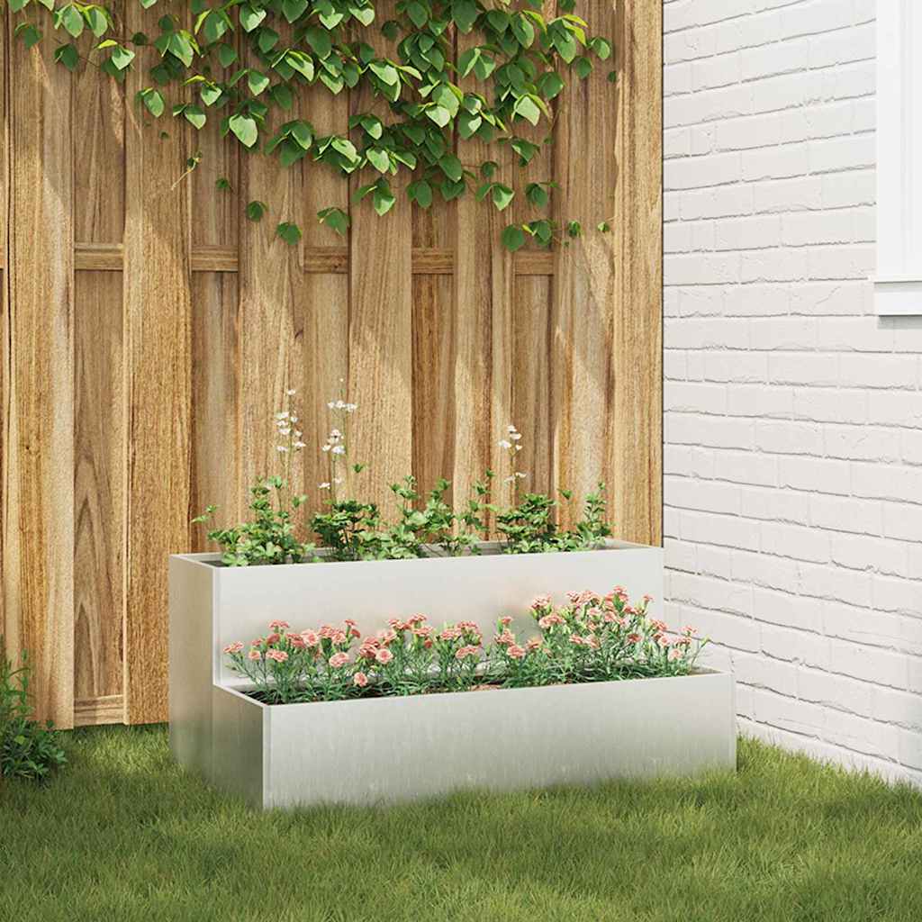 VidaXL pot de fleur de jardin argent 100 x 60 x 45 cm acier inoxydable