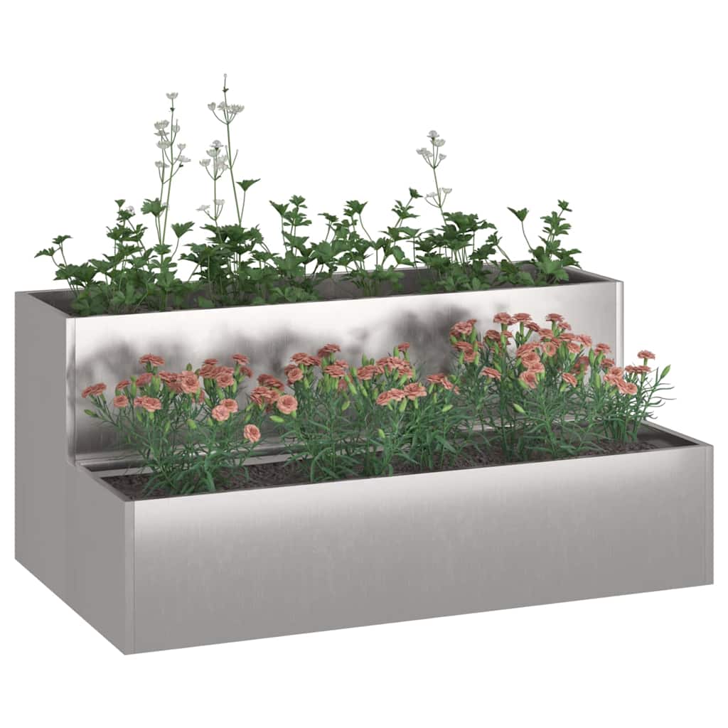 VidaXL pot de fleur de jardin argent 100 x 60 x 45 cm acier inoxydable