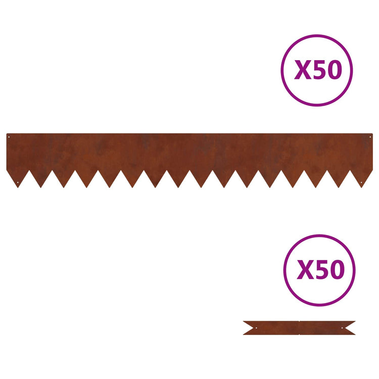 Vidaxl bordure de jardin 50 pcs marron 100 x 0,05 x 20 cm acier corten