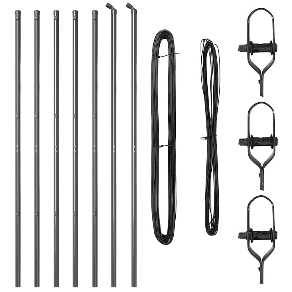 Vidaxl poteau de clôture 7 pcs acier gris
