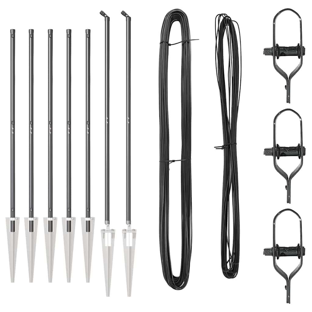 Vidaxl poteau de clôture 7 pcs acier gris