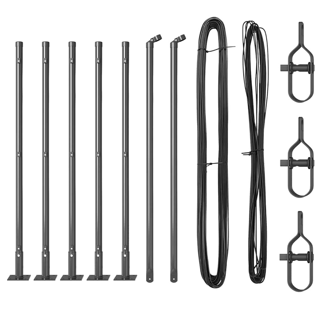 Vidaxl poteau de clôture 7 pcs acier gris