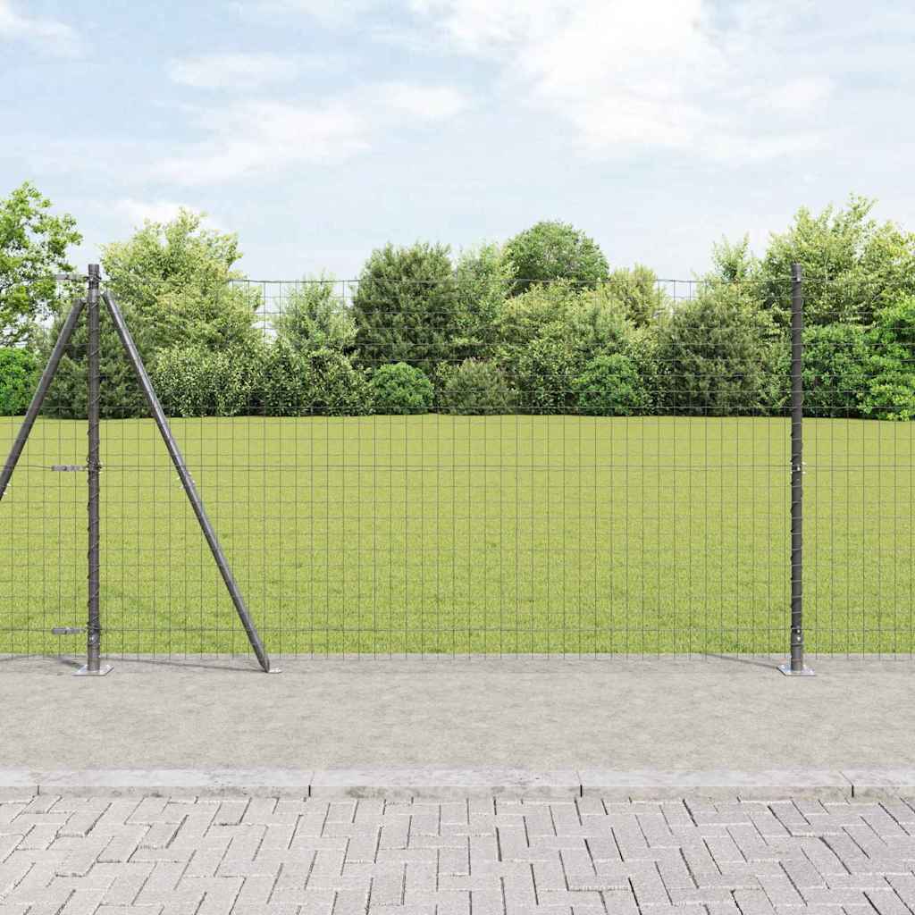 Vidaxl poteau de clôture 7 pcs acier gris