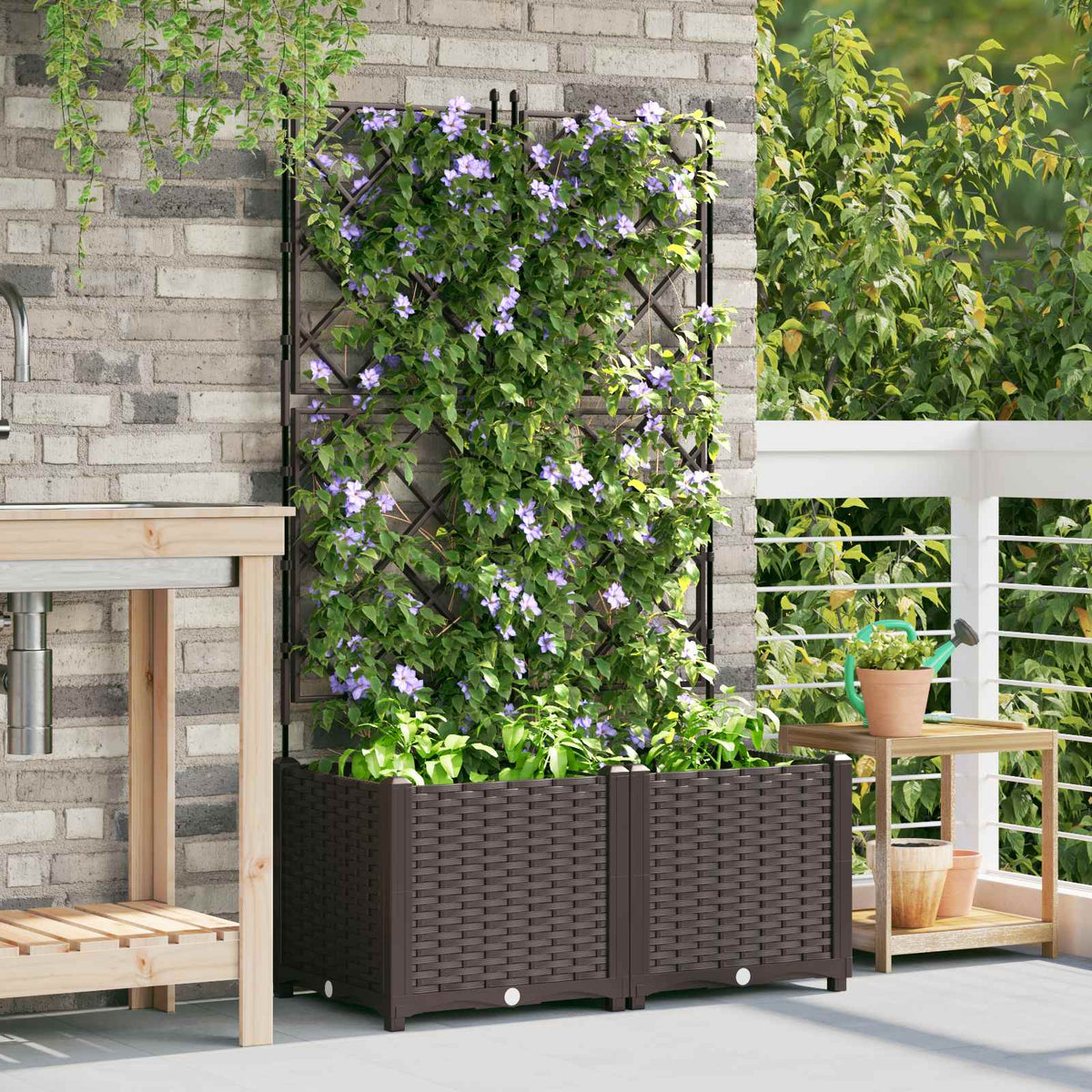 Vidaxl pot de fleur de jardin 2 pcs marron 80 x 40 x 143 cm acier