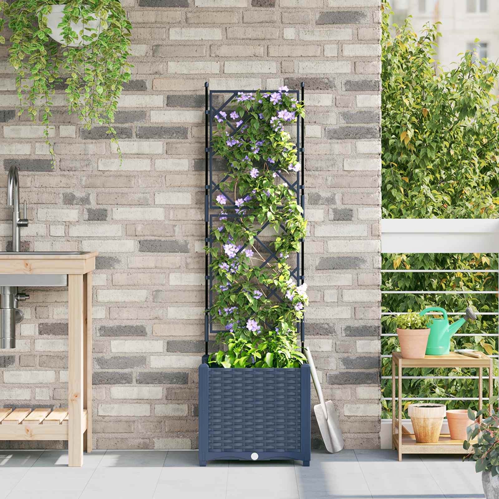 VidaXL pot de fleur de jardin gris 40 x 40 x 143 cm acier