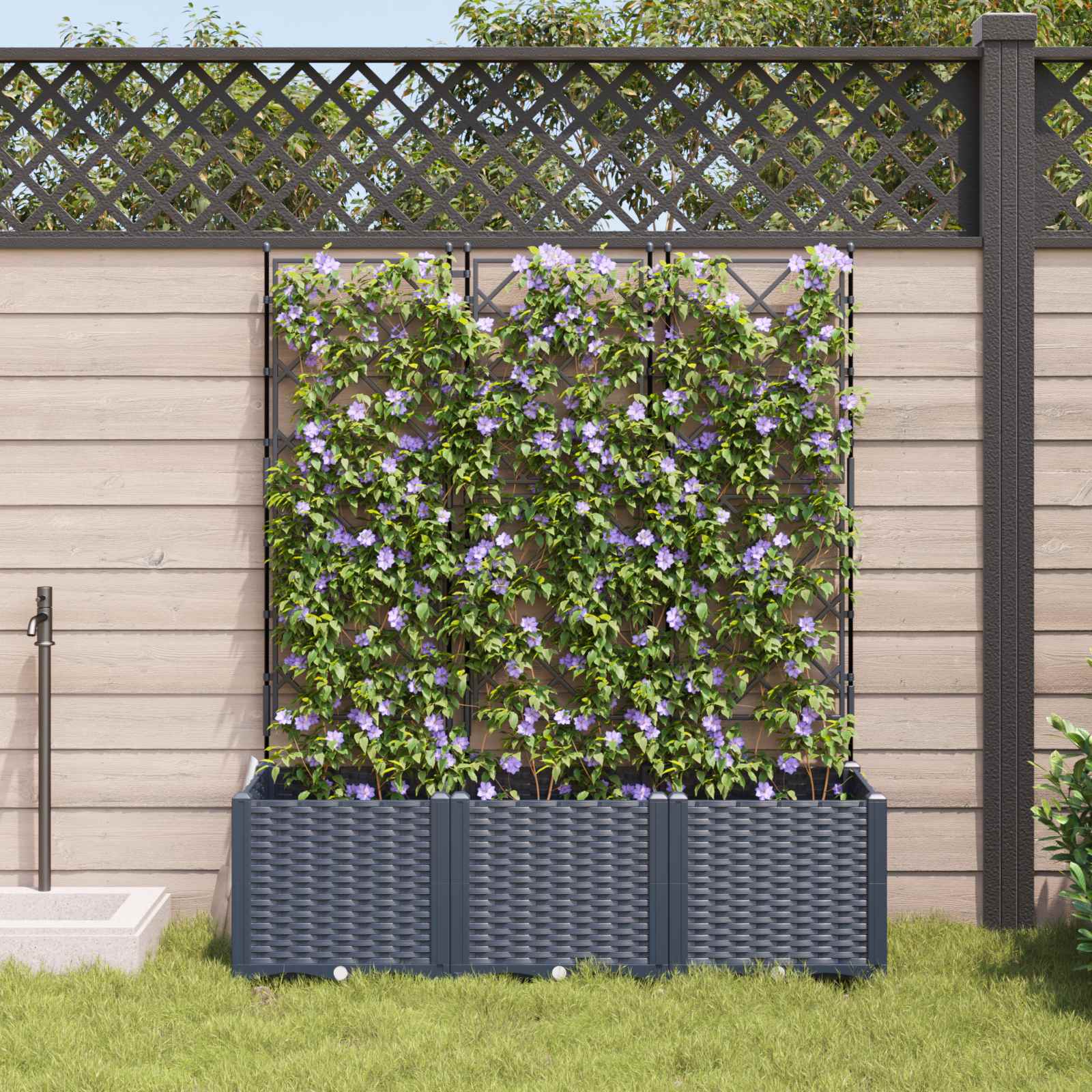 Vidaxxl pot de fleur de jardin 3 pcs gris 120 x 40 x 143 cm acier