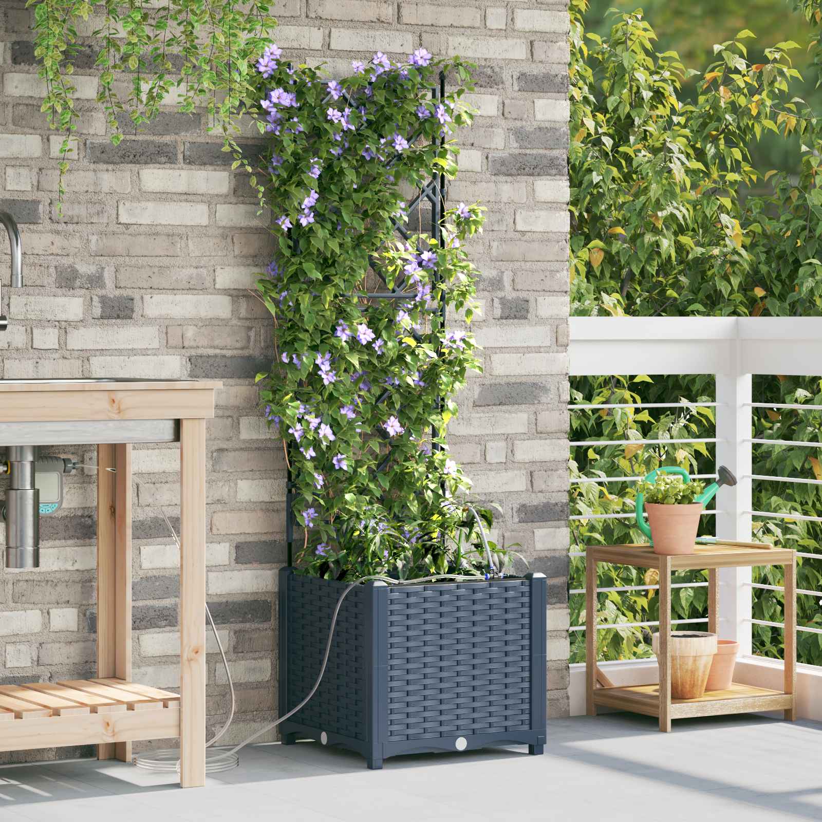 VidaXL pot de fleur de jardin gris 40 x 40 x 142 cm acier