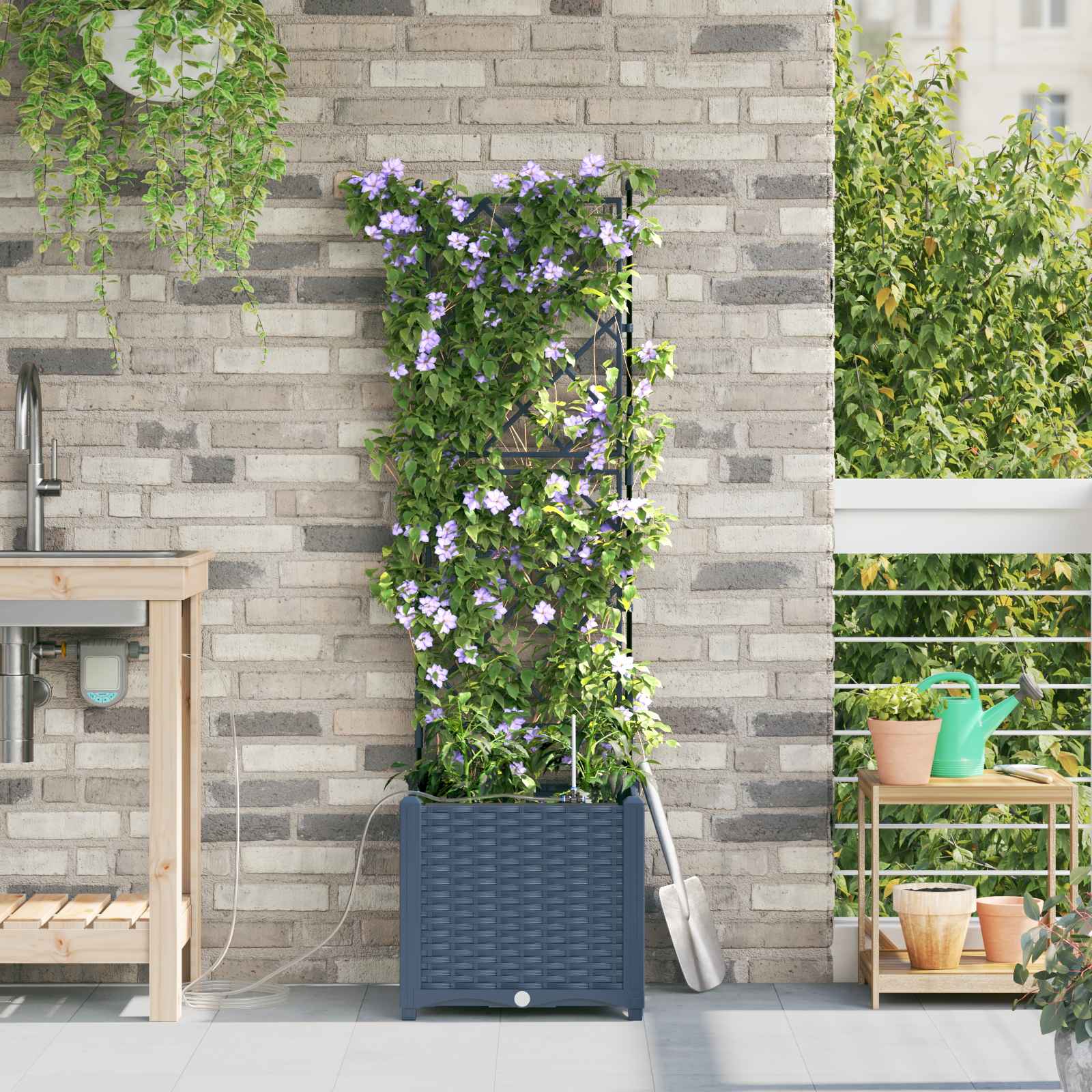 VidaXL pot de fleur de jardin gris 40 x 40 x 142 cm acier