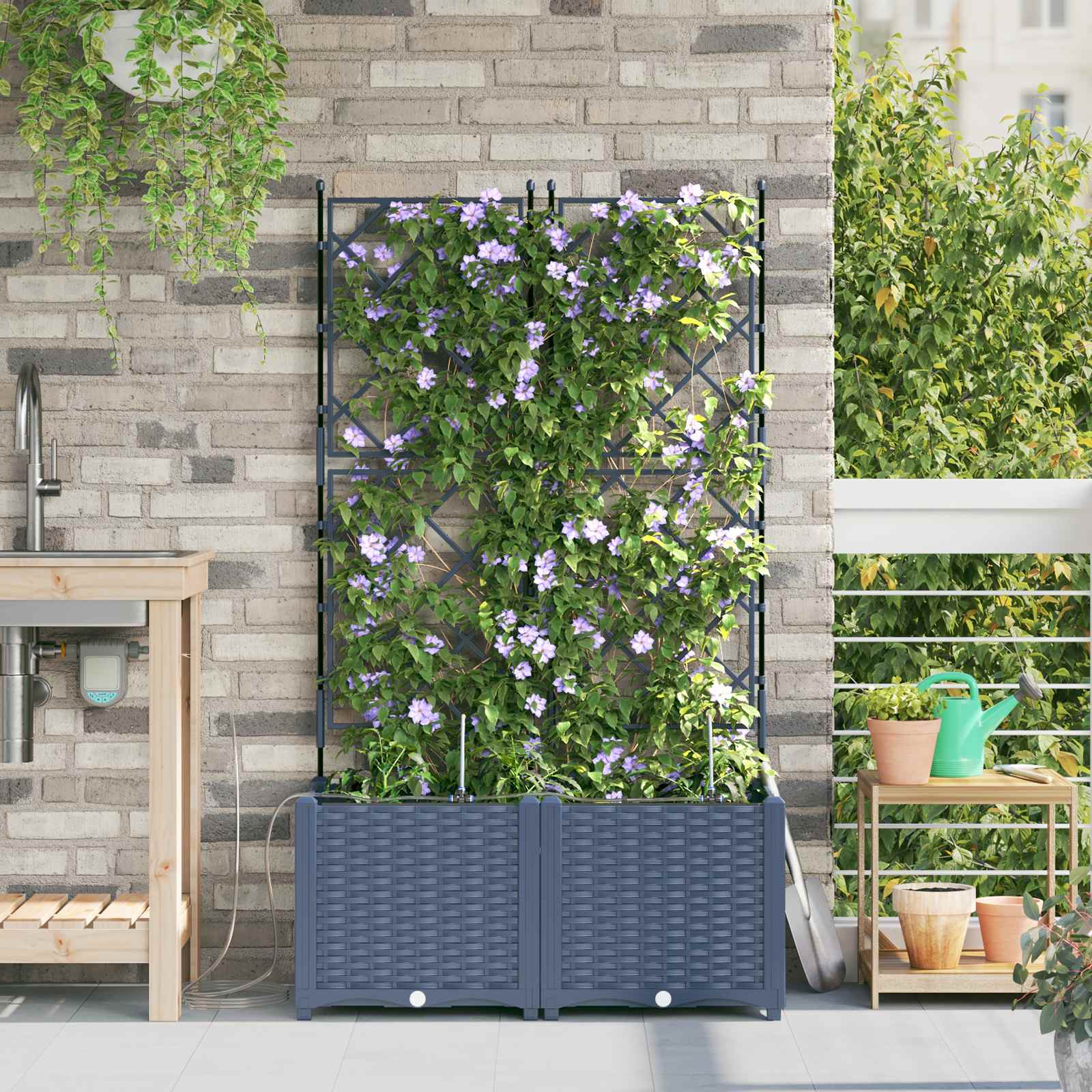 Vidaxxl pot de fleur de jardin 2 pcs gris 120 x 120 x 142 cm acier