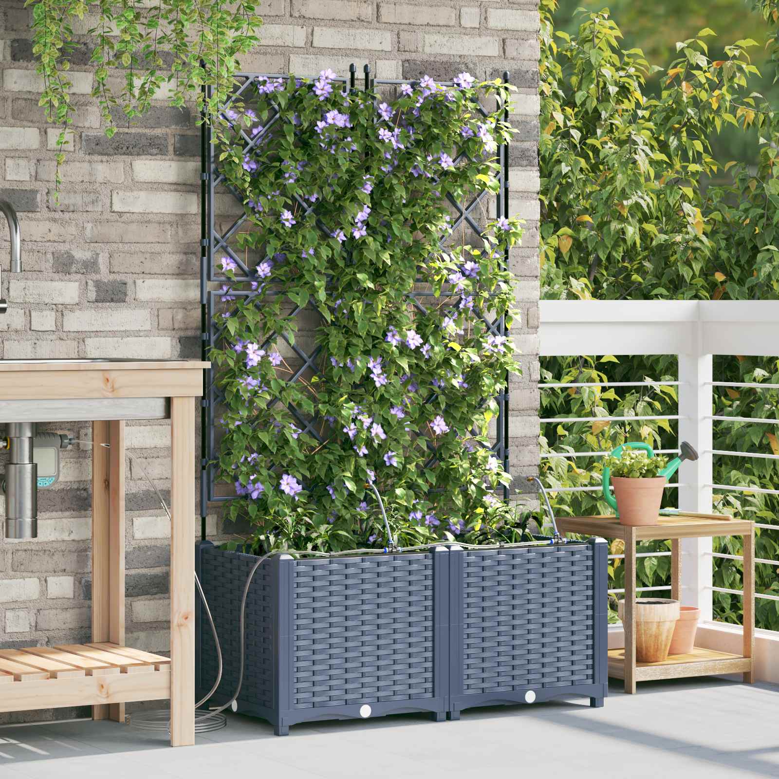 Vidaxxl pot de fleur de jardin 2 pcs gris 120 x 120 x 142 cm acier