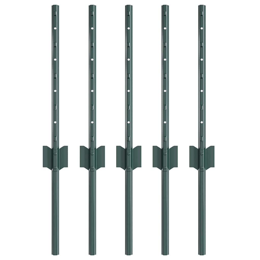 Vidaxl poteau de clôture 5 pcs vert 80 cm acier
