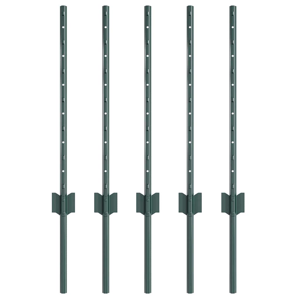Vidaxl poteau de clôture 5 pcs vert 100 cm acier