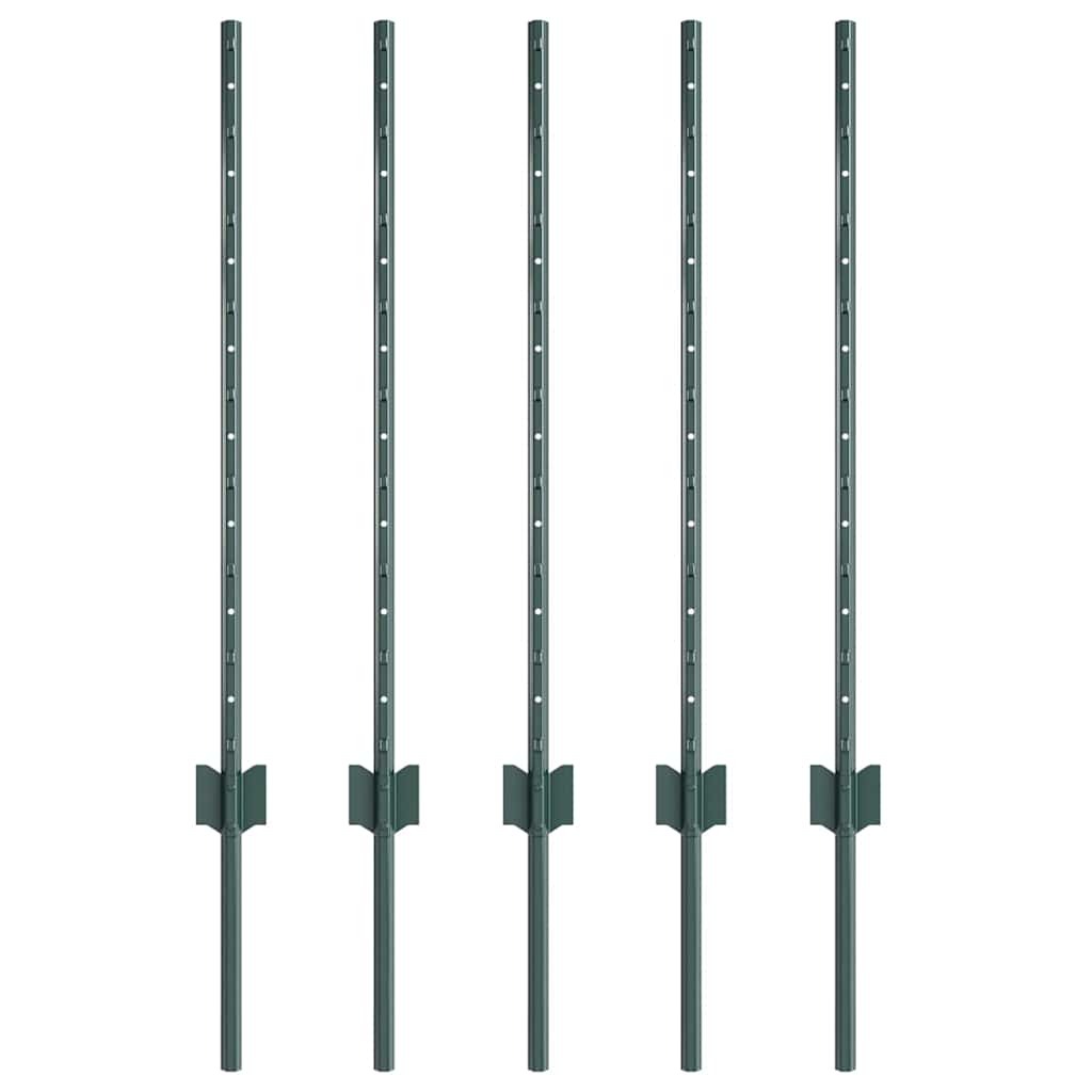 Vidaxl poteau de clôture 5 pcs vert 120 cm acier