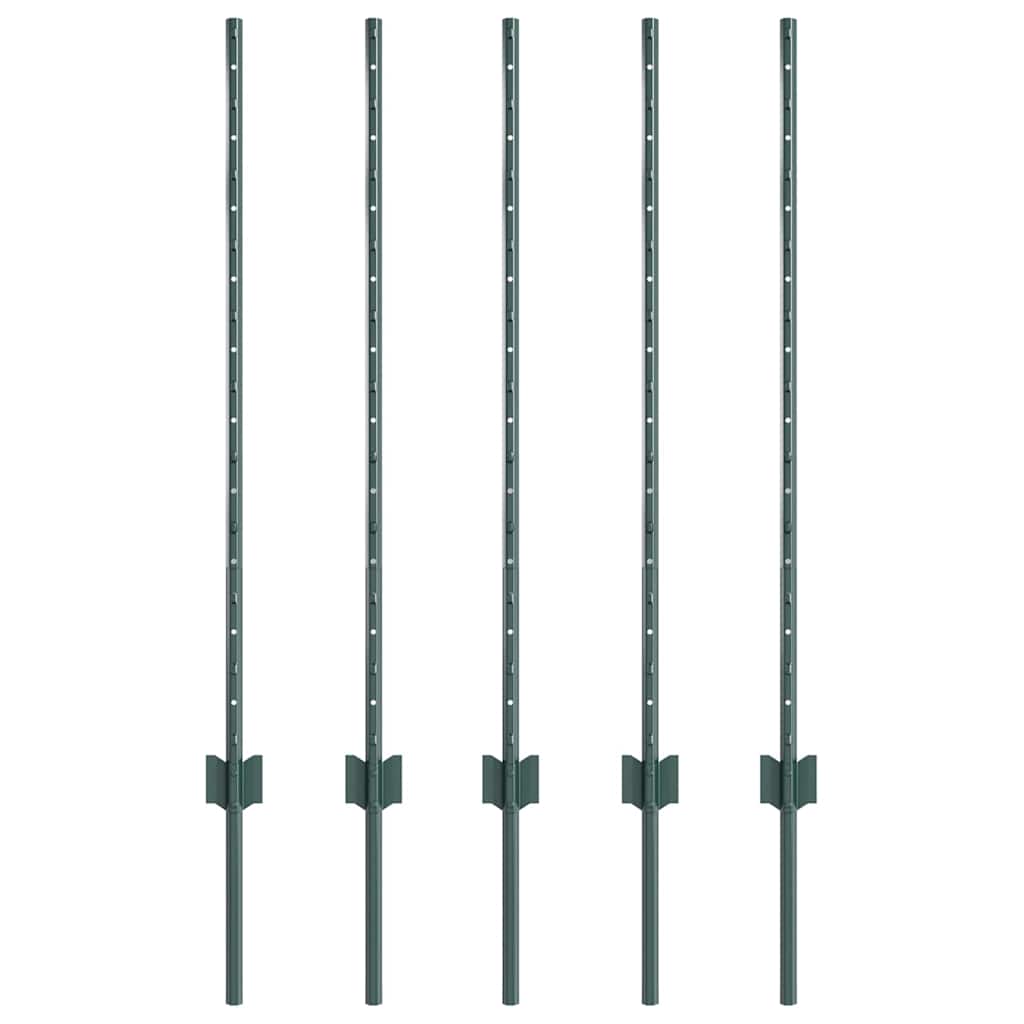 Vidaxl poteau de clôture 5 pcs vert 140 cm acier