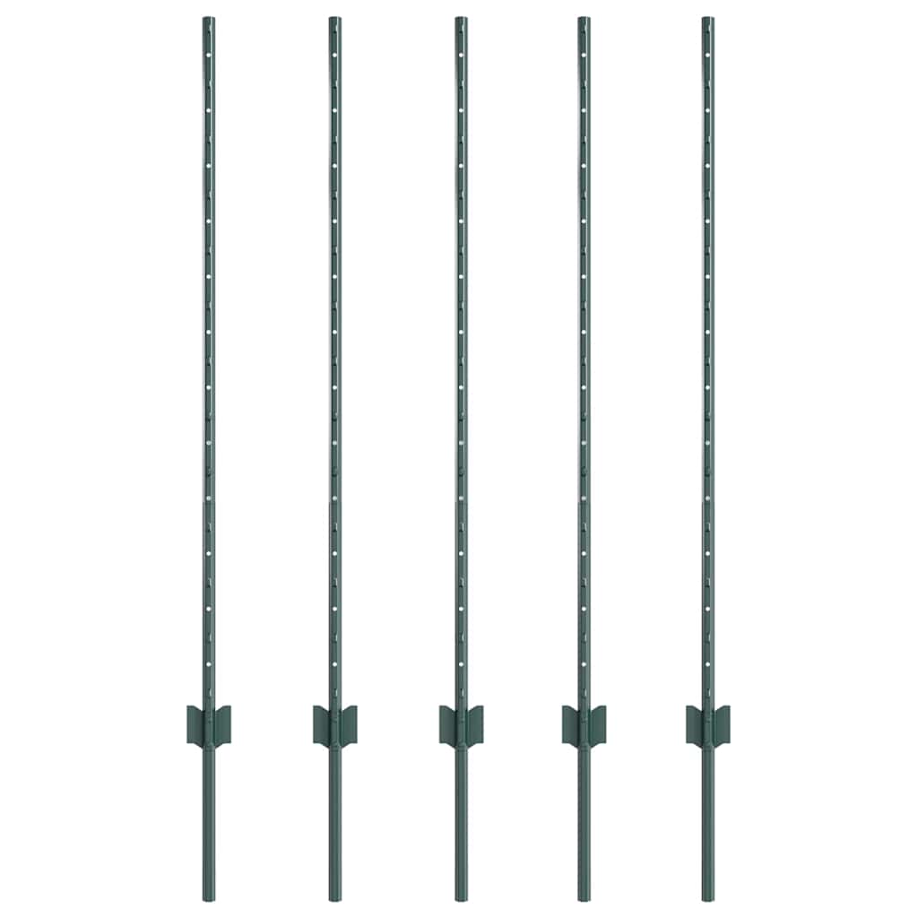 Vidaxl poteau de clôture 5 pcs vert 120 cm acier