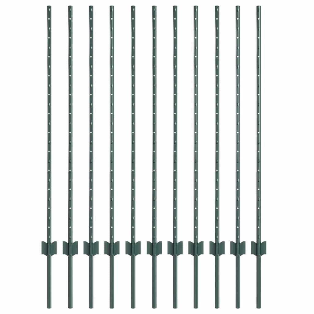 Vidaxl poteau de clôture 11 pcs vert 120 cm acier