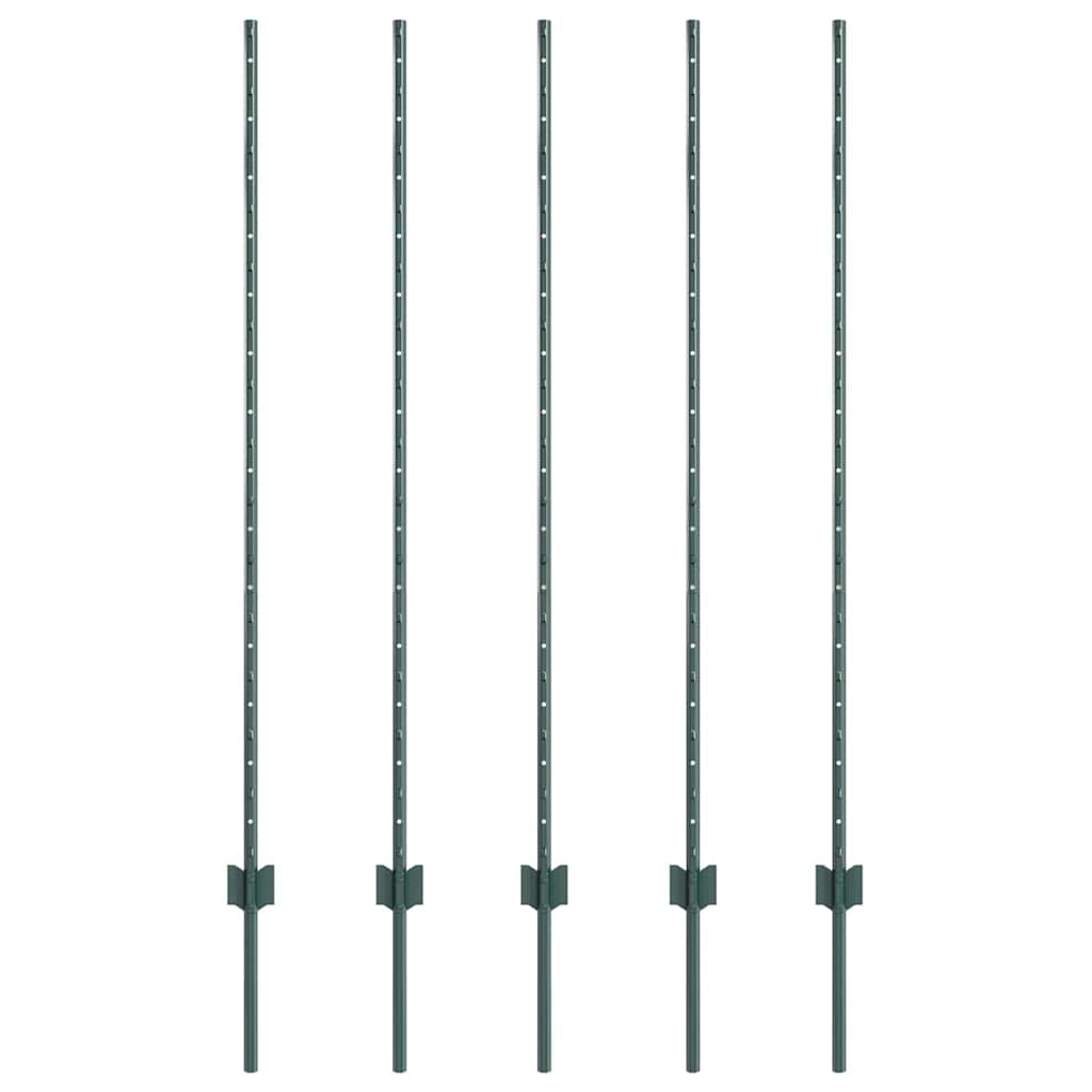 Vidaxl poteau de clôture 5 pcs vert 140 cm acier