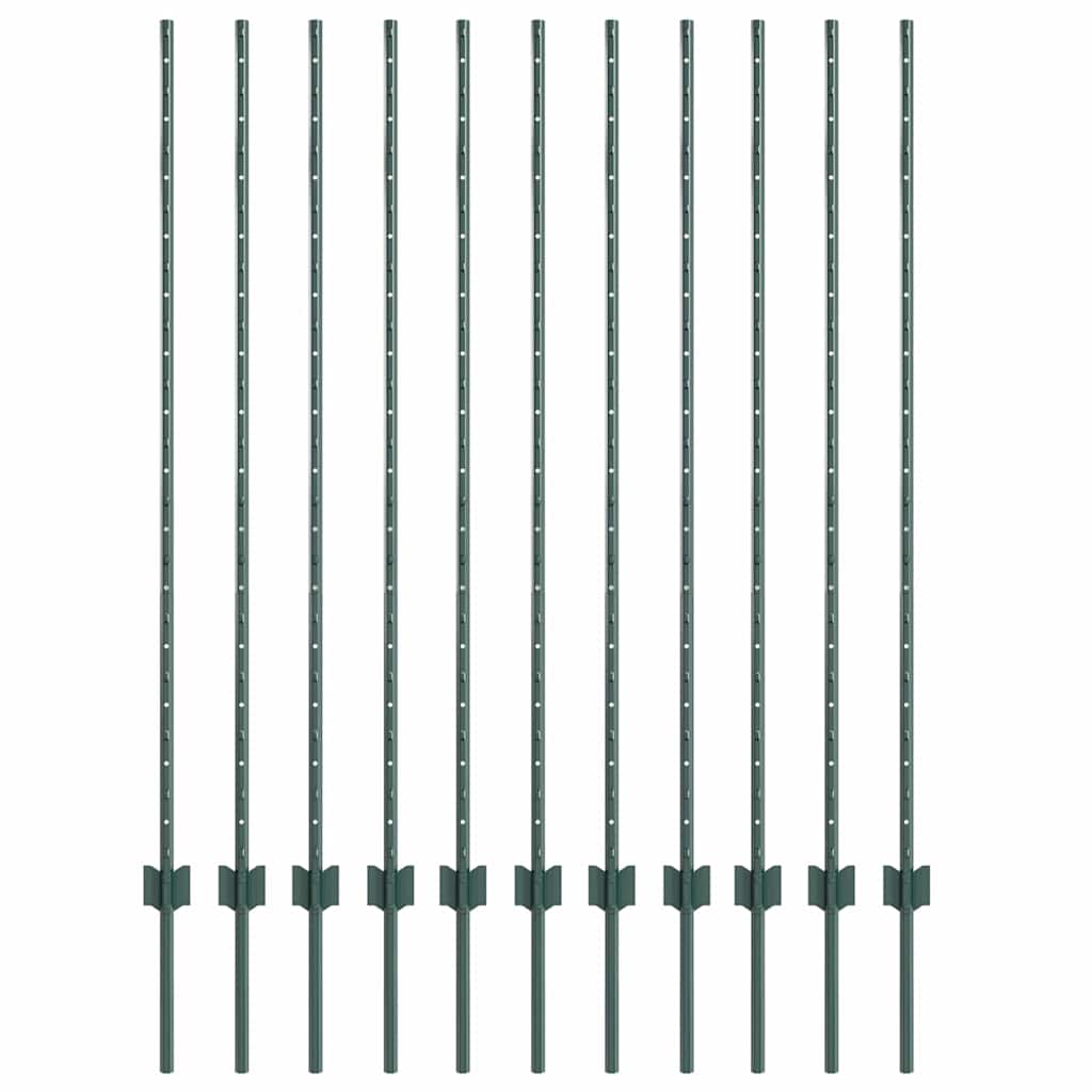 Vidaxl poteau de clôture 11 pcs vert 140 cm acier