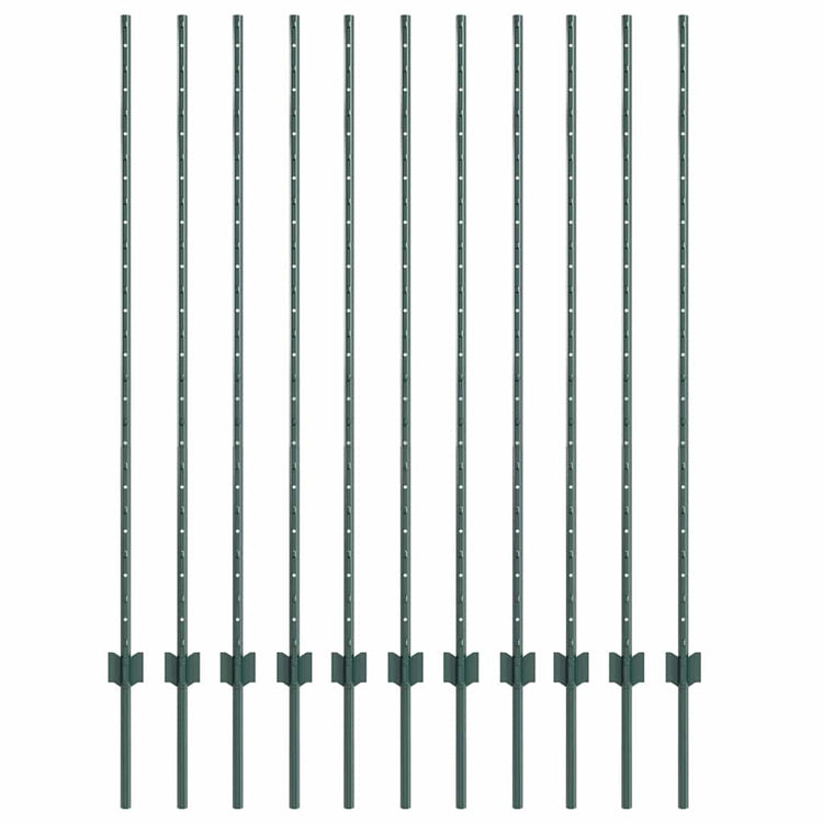 Vidaxl poteau de clôture 11 pcs vert 140 cm acier