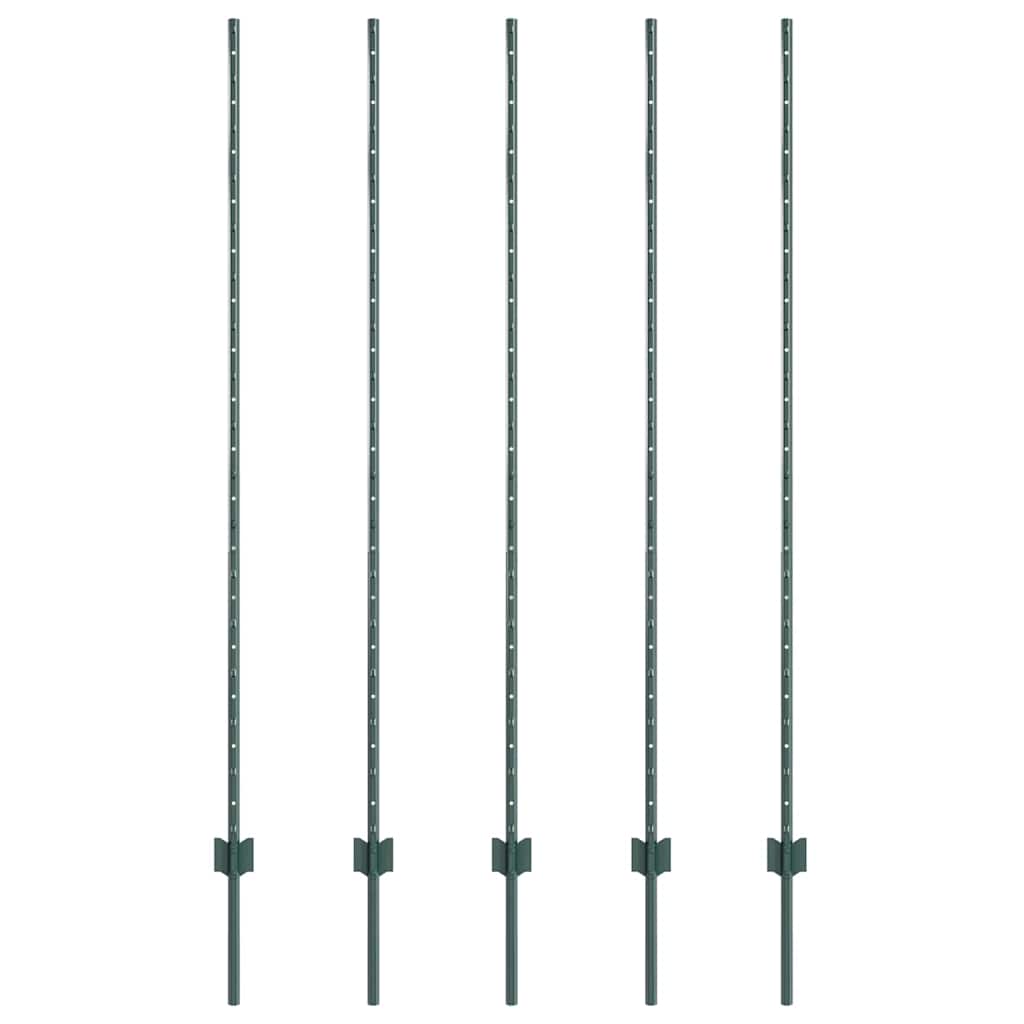 Vidaxl poteau de clôture 5 pcs vert 150 cm acier