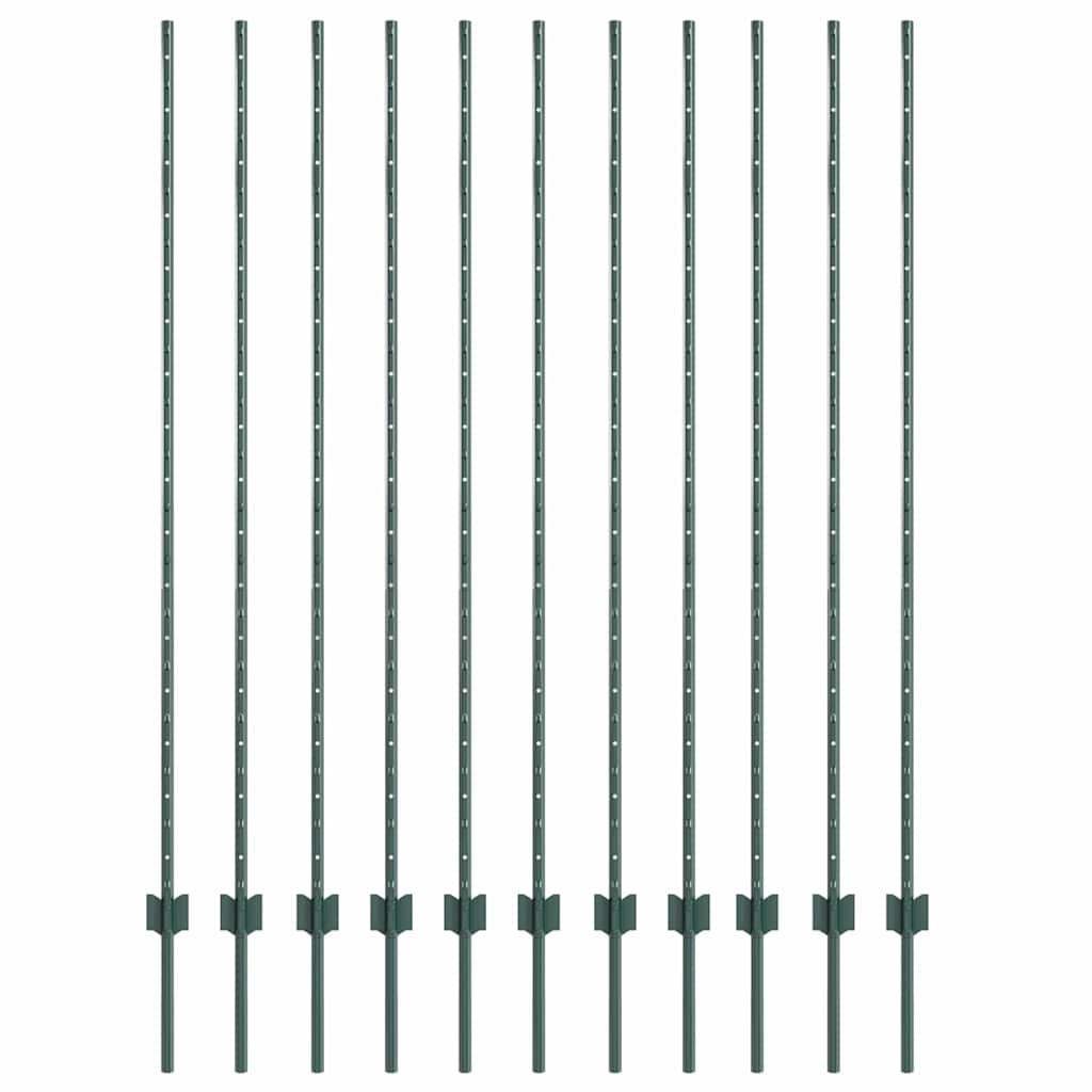 Vidaxl poteau de clôture 11 pcs vert 150 cm acier