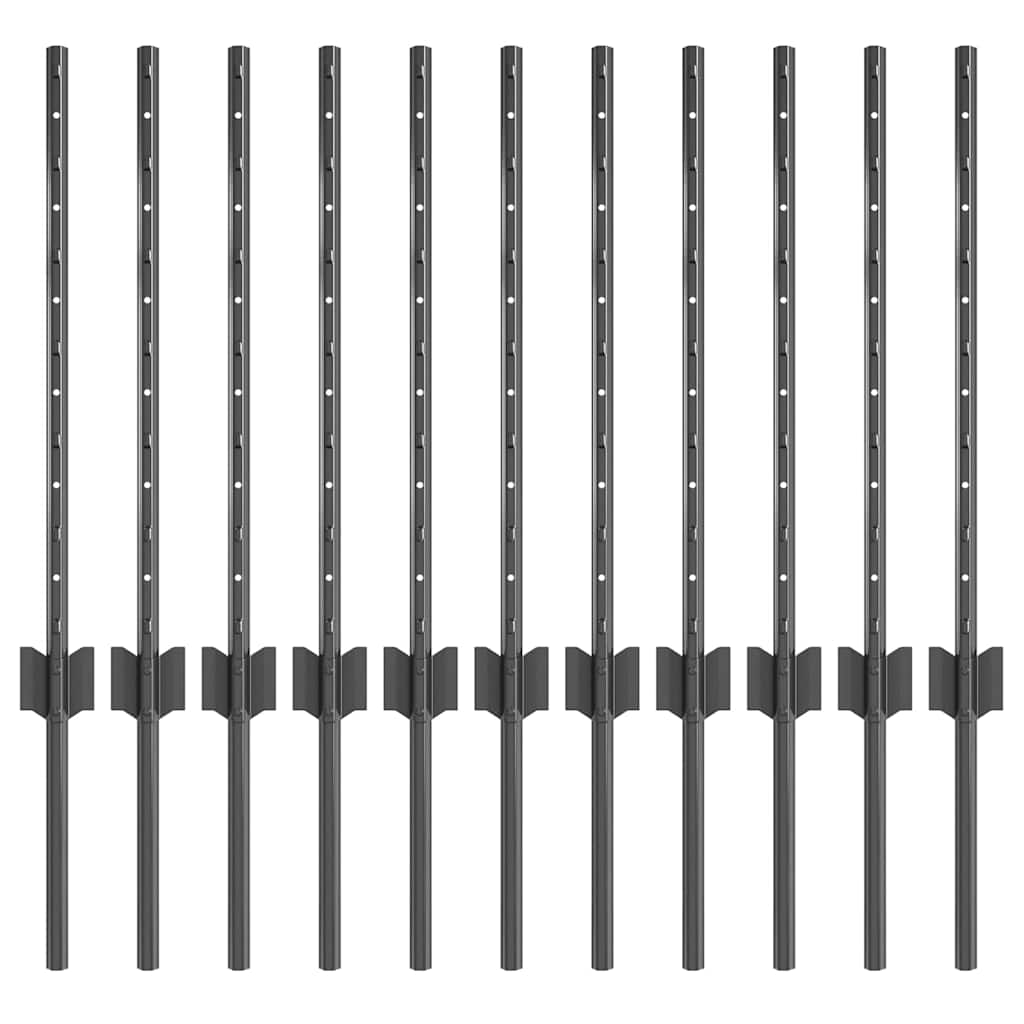 Vidaxl poteau de clôture 11 pcs gris 60 cm acier