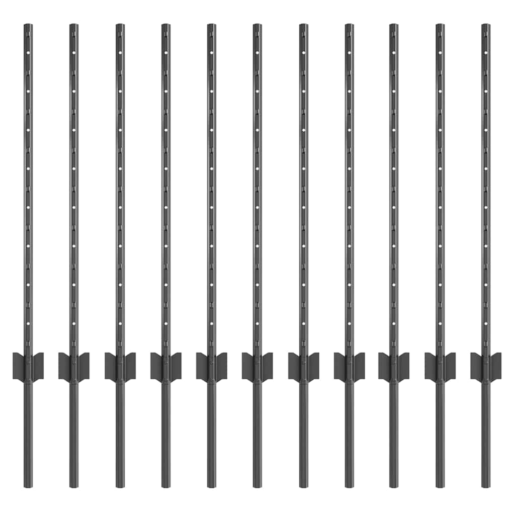 Vidaxl poteau de clôture 11 pcs gris 80 cm acier