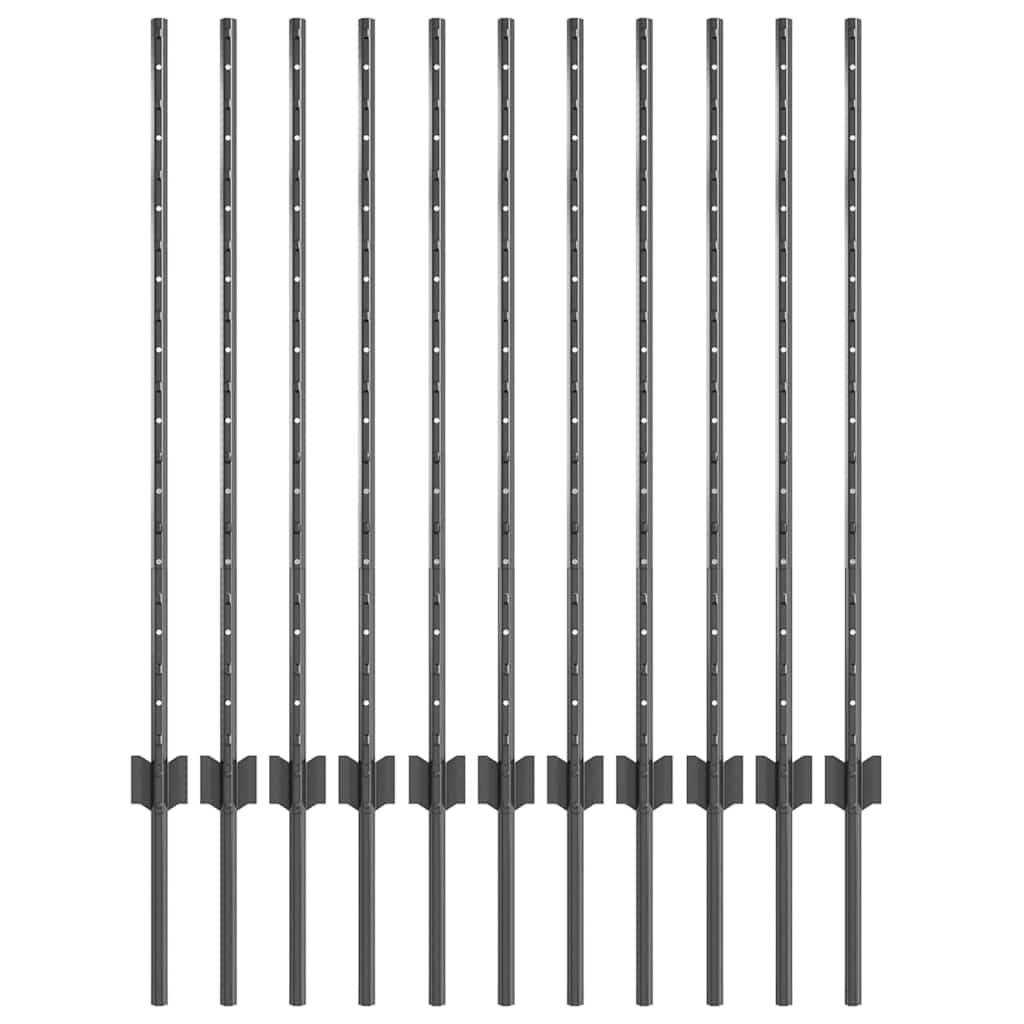 Vidaxl poteau de clôture 11 pcs gris 100 cm acier