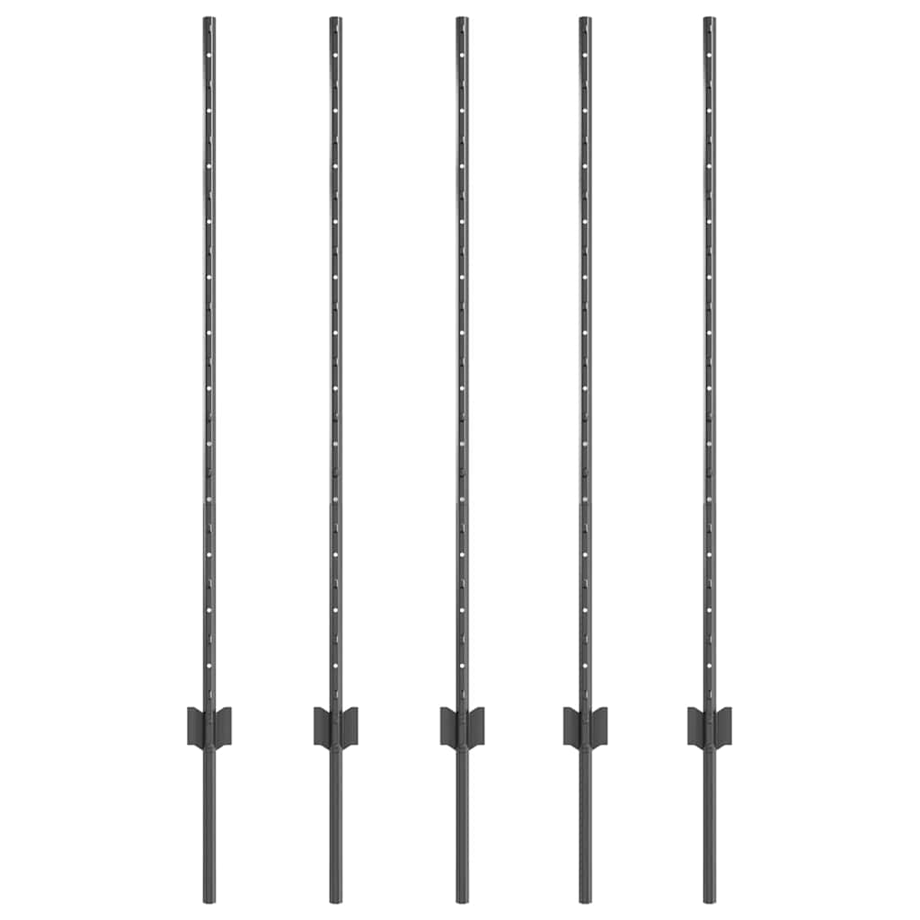 Vidaxl poteau de clôture 5 pcs gris 120 cm acier