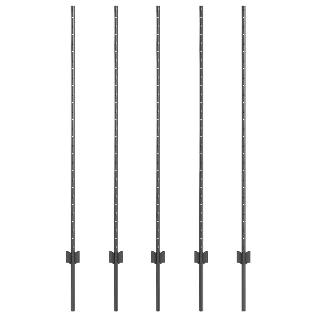 Vidaxl poteau de clôture 5 pcs gris 140 cm acier