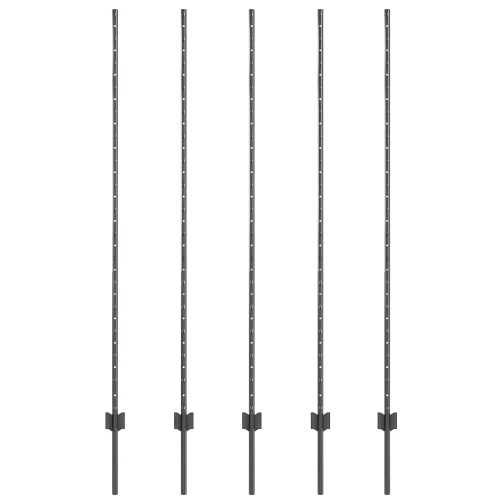 Vidaxl poteau de clôture 5 pcs gris 150 cm acier