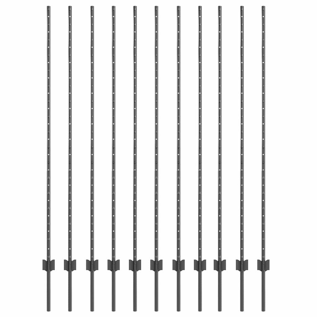 Vidaxl poteau de clôture 11 pcs gris 160 cm acier