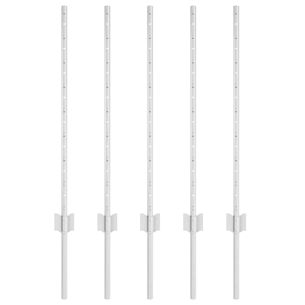 Vidaxl poteau de clôture 5 pcs argent 80 cm acier