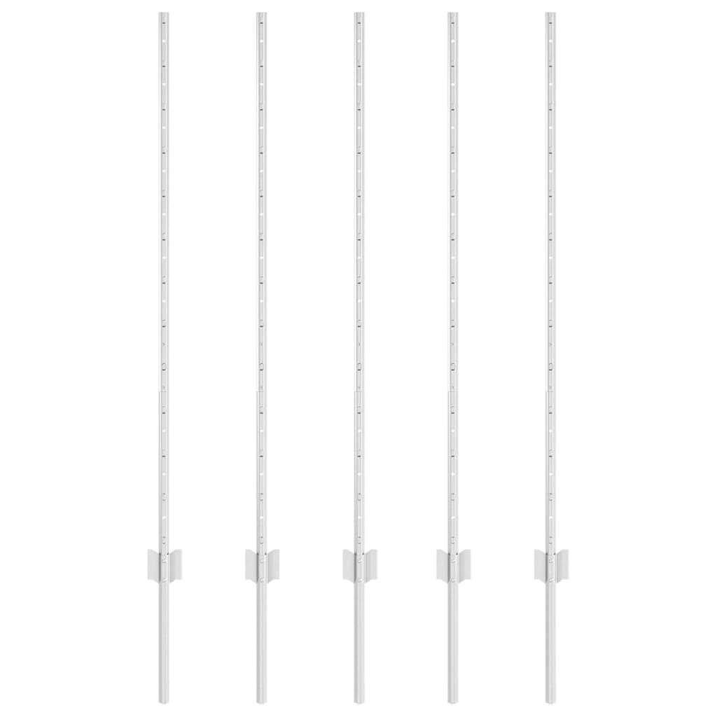 Vidaxl poteau de clôture 5 pcs argent 120 cm acier