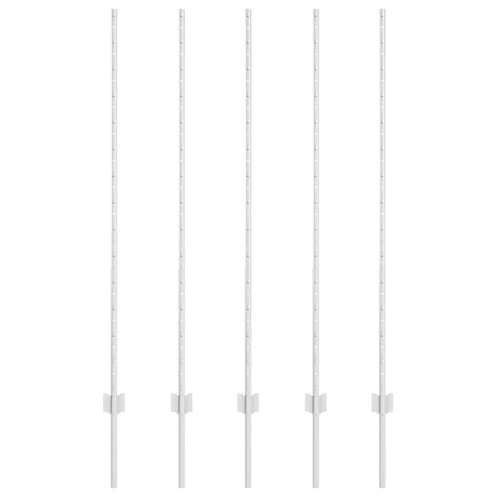 Vidaxl poteau de clôture 5 pcs argent 140 cm acier