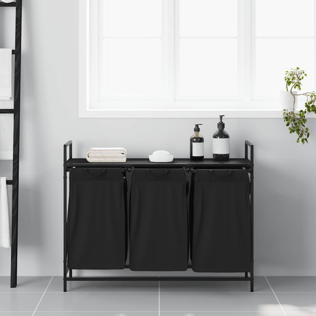 Vidaxx panier à linge 3 compartiments avec étagère chêne noir