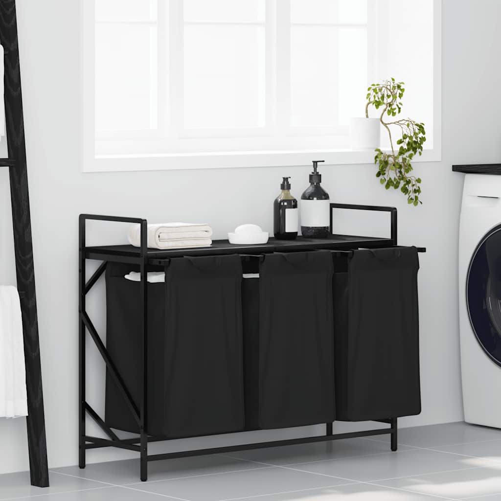 Vidaxx panier à linge 3 compartiments avec étagère chêne noir