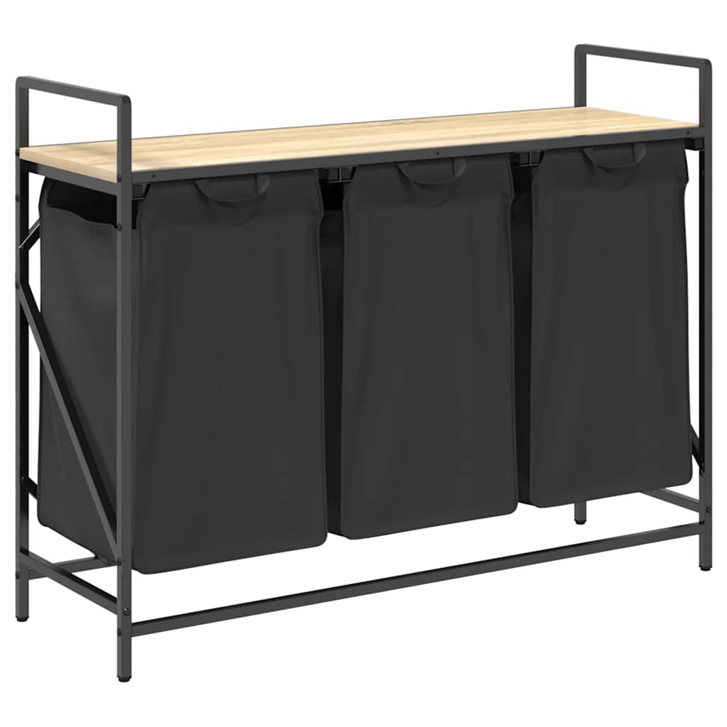 Vidaxl panier à linge 3 compartiments avec étagère couleur chêne sonoma