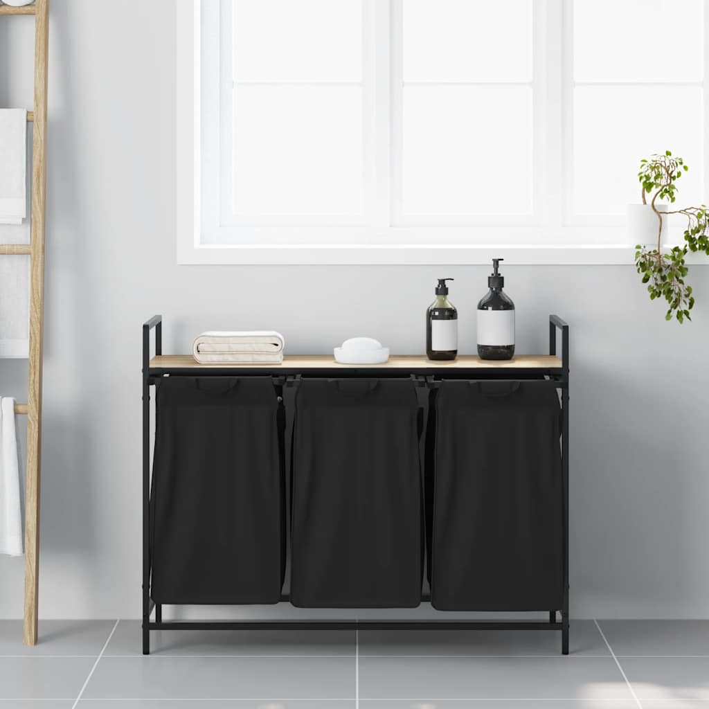 Vidaxl panier à linge 3 compartiments avec étagère couleur chêne sonoma