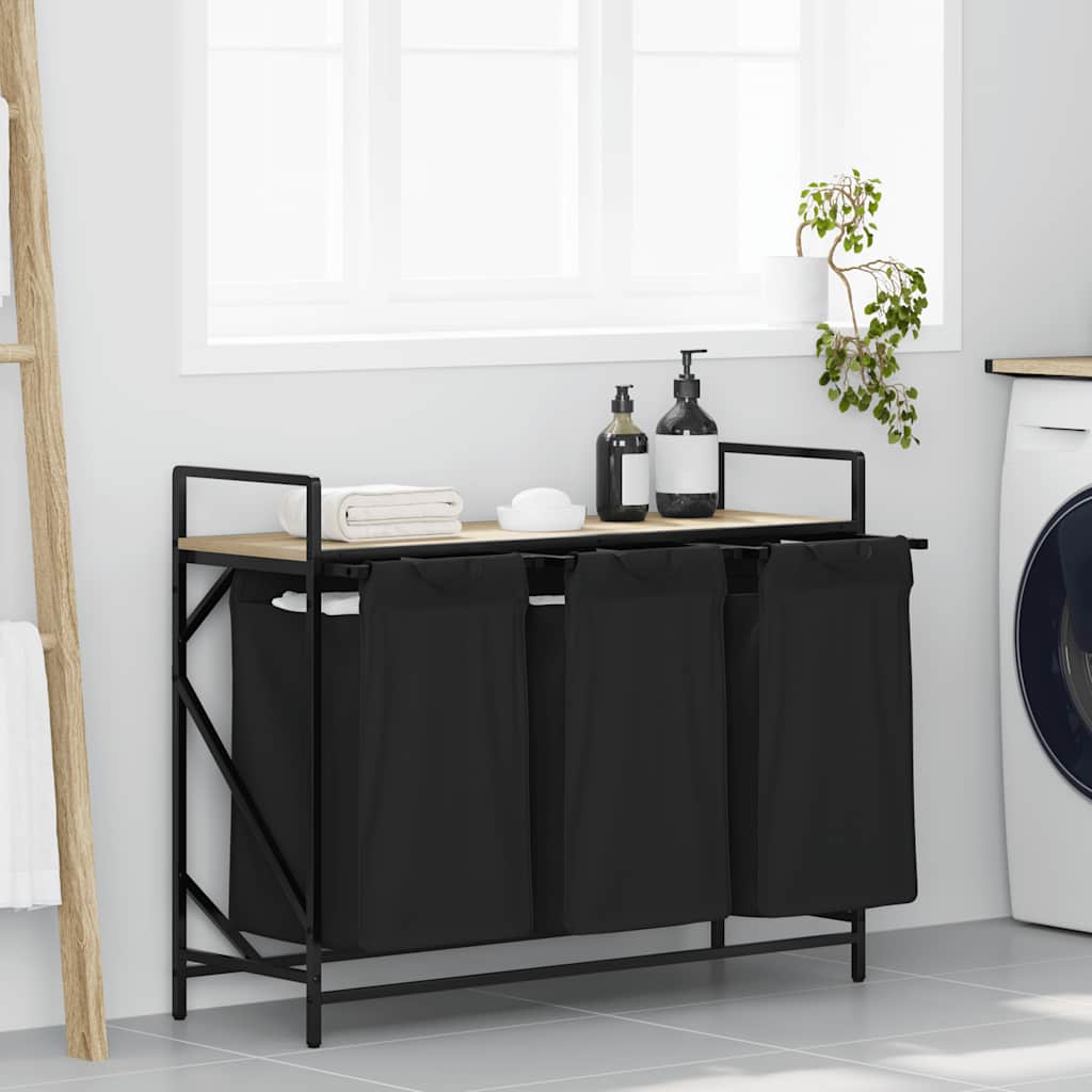 Vidaxl panier à linge 3 compartiments avec étagère couleur chêne sonoma