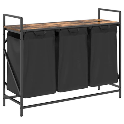 Vidaxx panier à linge 3 compartiments avec étagère, chêne fumé