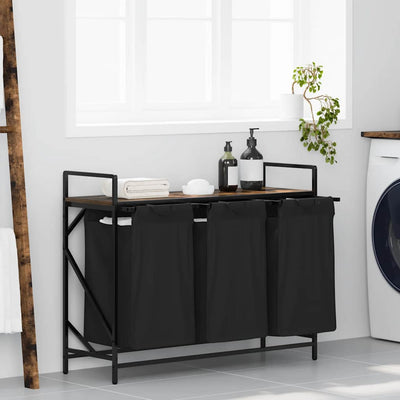 Vidaxx panier à linge 3 compartiments avec étagère, chêne fumé