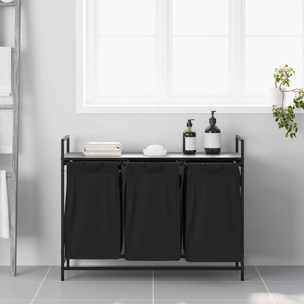 Vidaxx panier à linge 3 compartiments avec étagère chêne sonoma gris