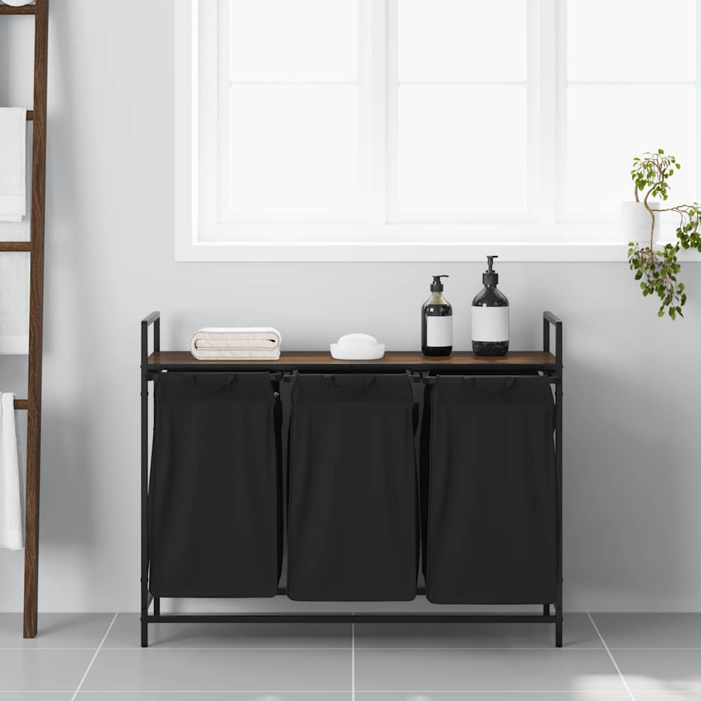Vidaxx panier à linge 3 compartiments avec étagère chêne marron