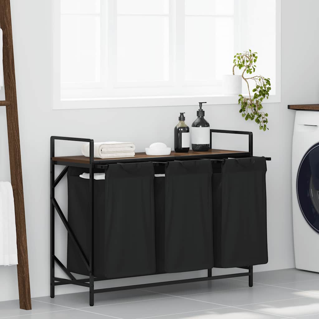 Vidaxx panier à linge 3 compartiments avec étagère chêne marron